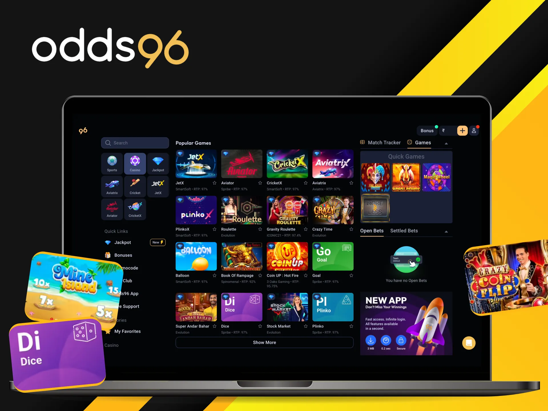 What casino games are available to players on the Odds96 online casino website.