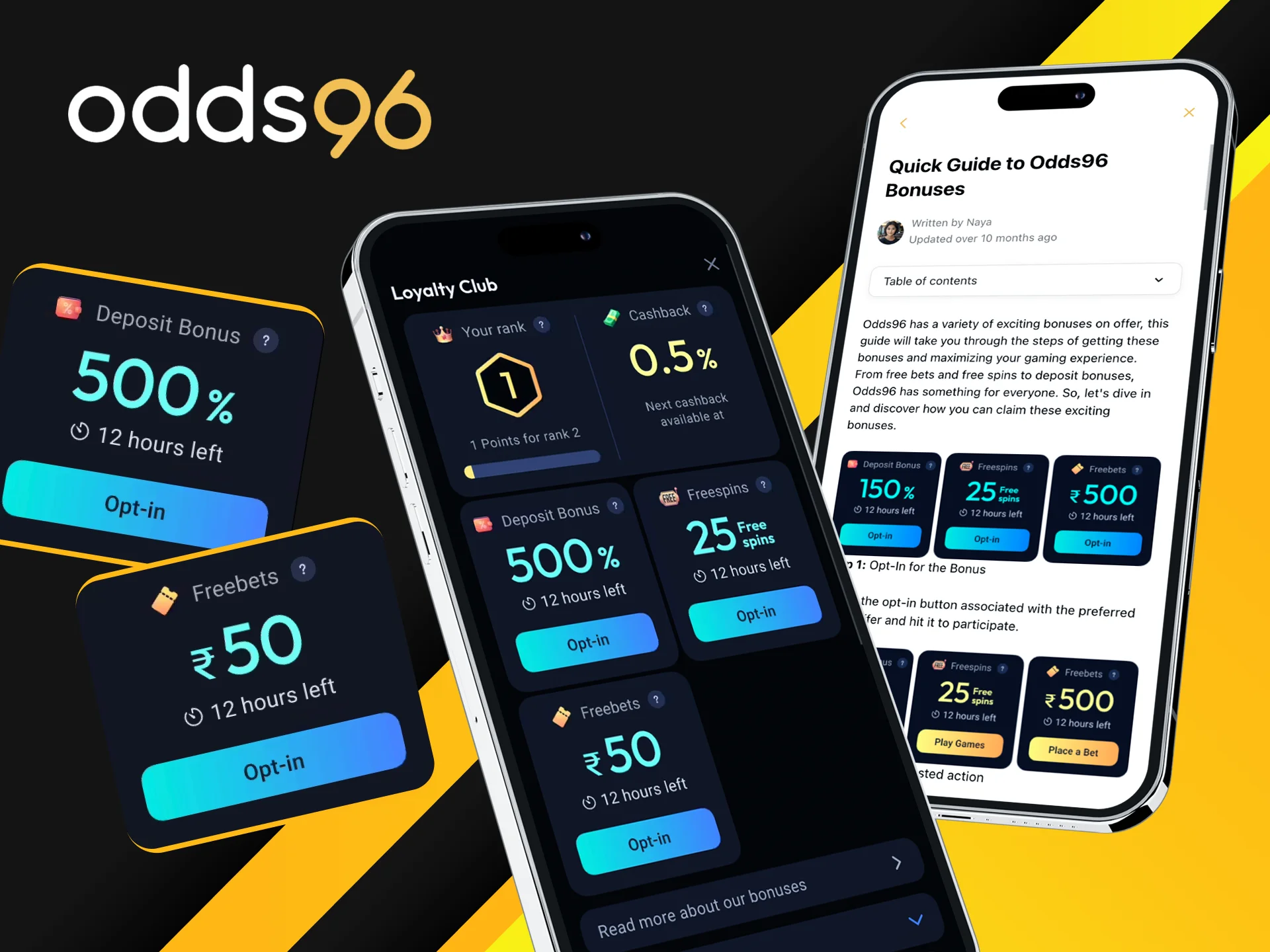 What bonuses does Odds96 online casino provide to players in the app.