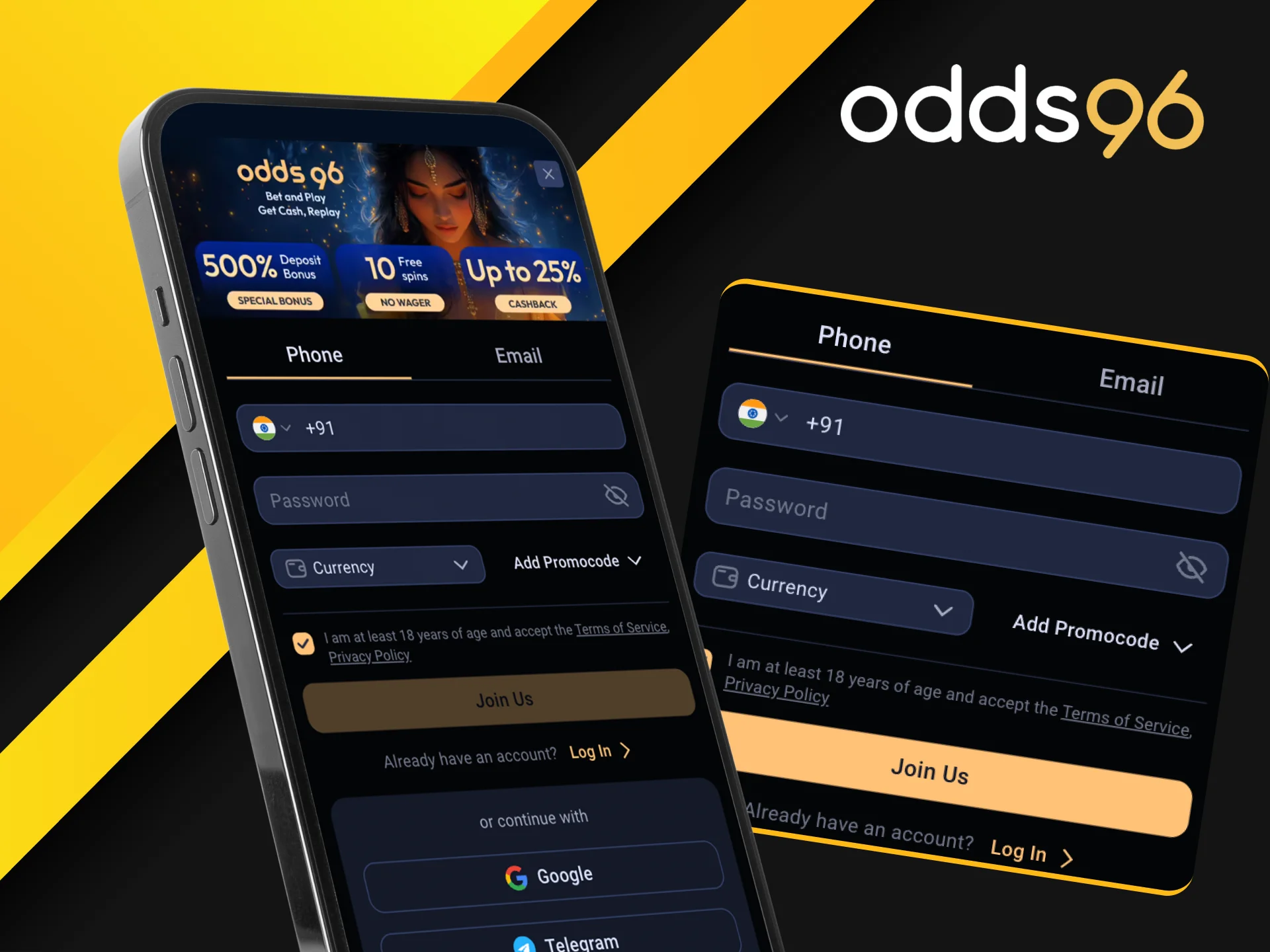 Can I create a new account in the Odds96 online casino in the application.