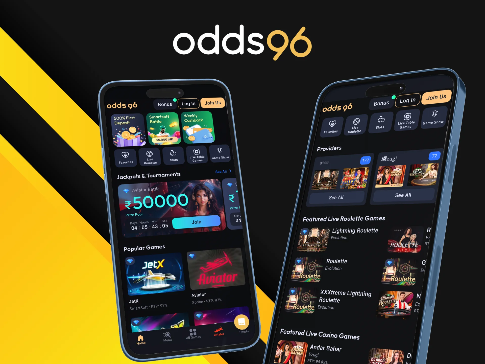 Is there an Odds96 online casino app for phone.