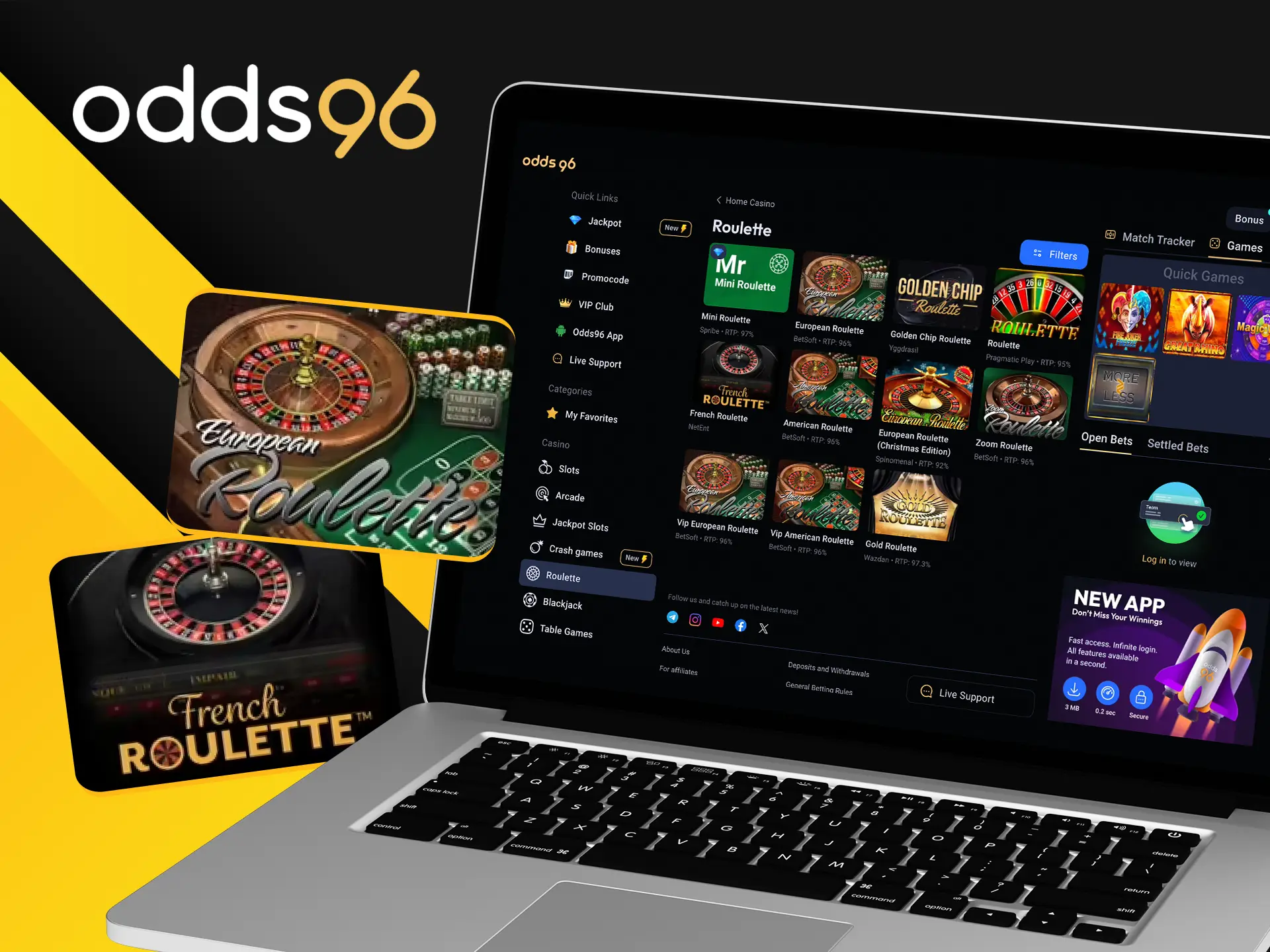 What types of Roulette games can I find on the Odds96 online casino site.