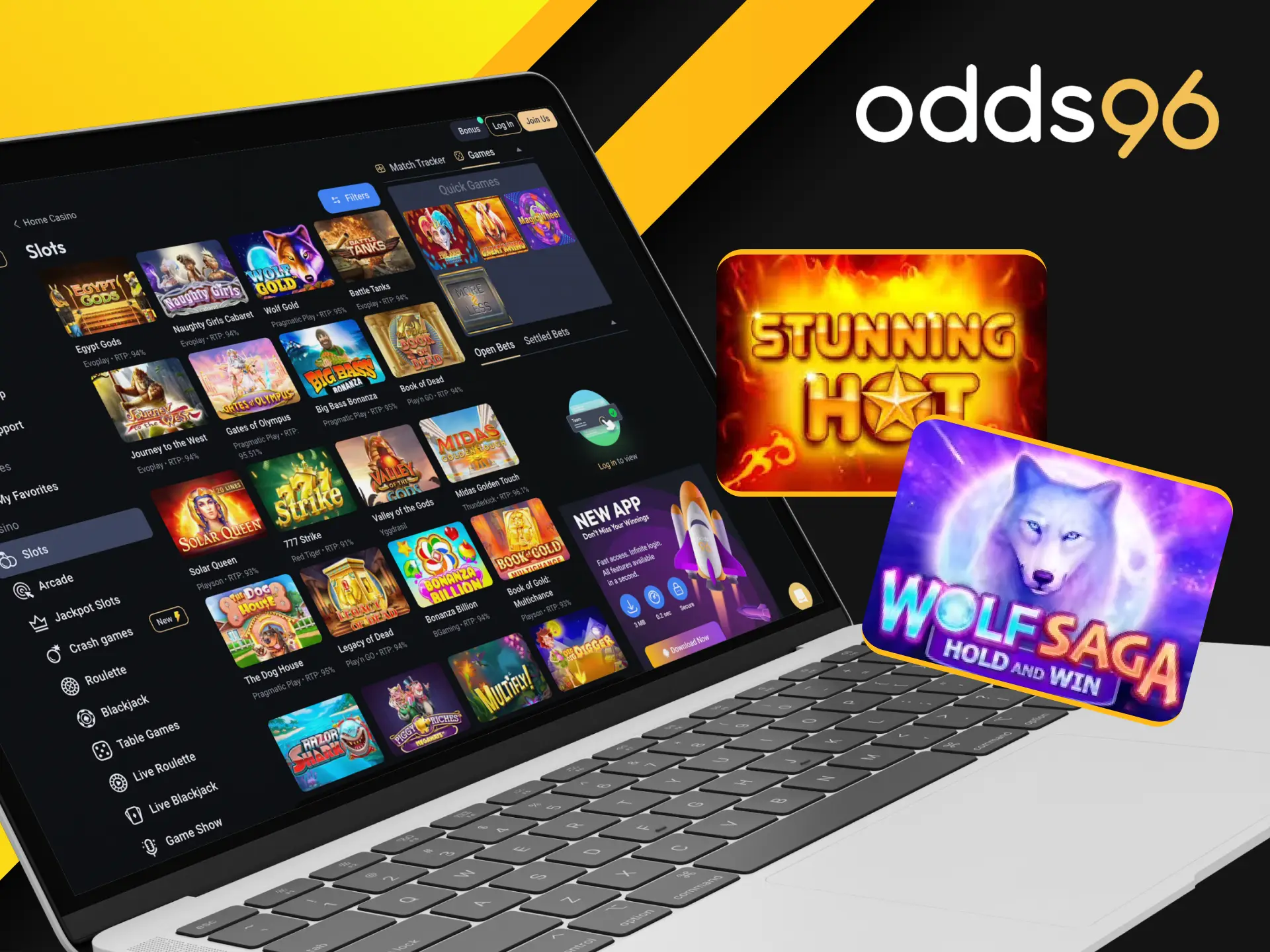 What popular slot games are on the Odds96 online casino website.