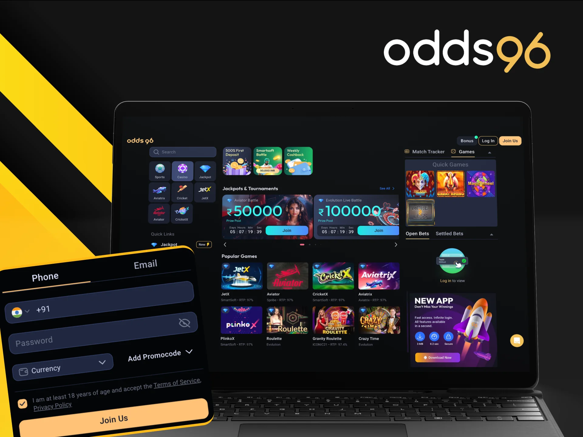 What actions must a player take to play in the Odds96 online casino.