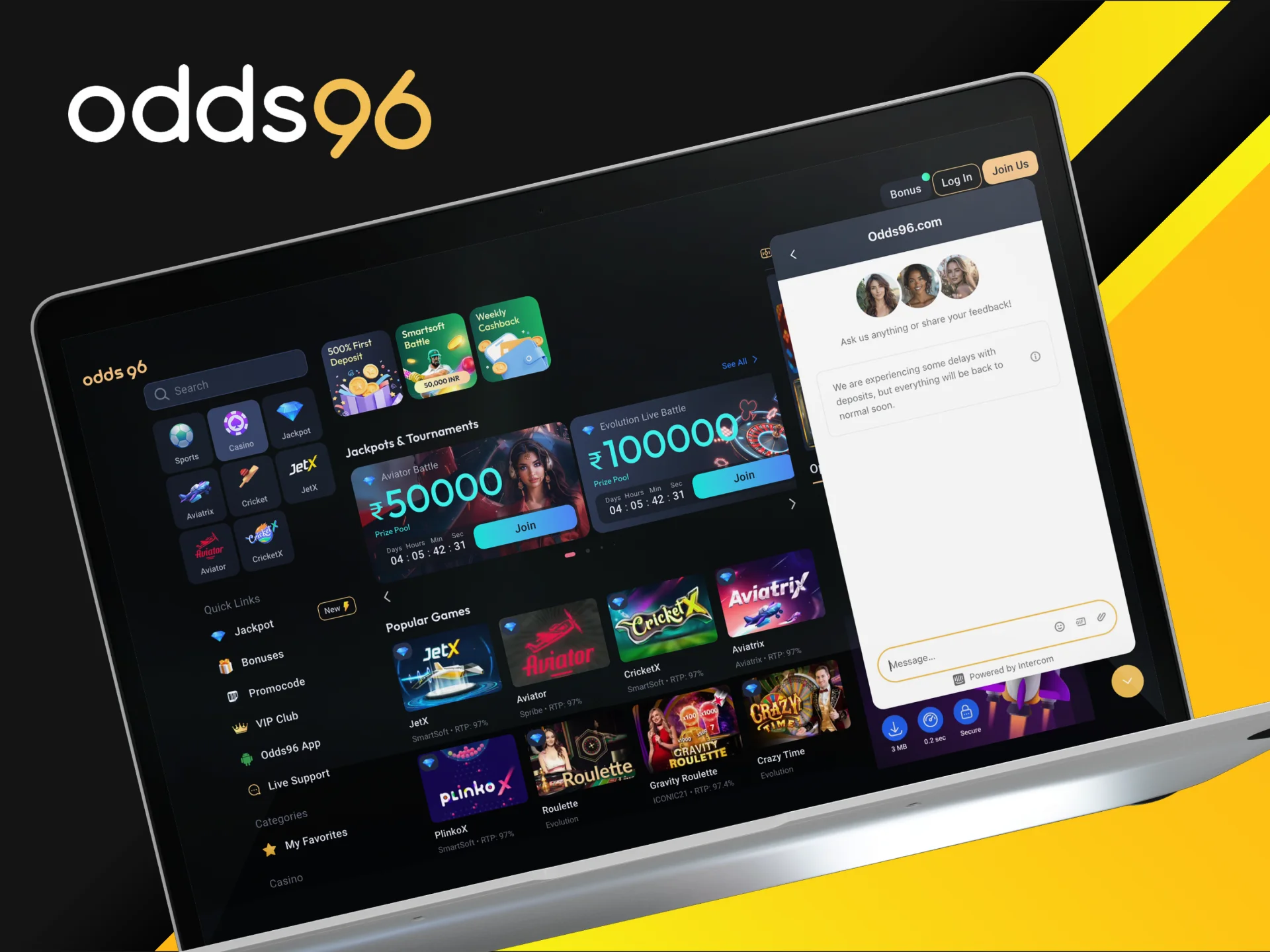 What are the ways to contact technical support of the Odds96 online casino.