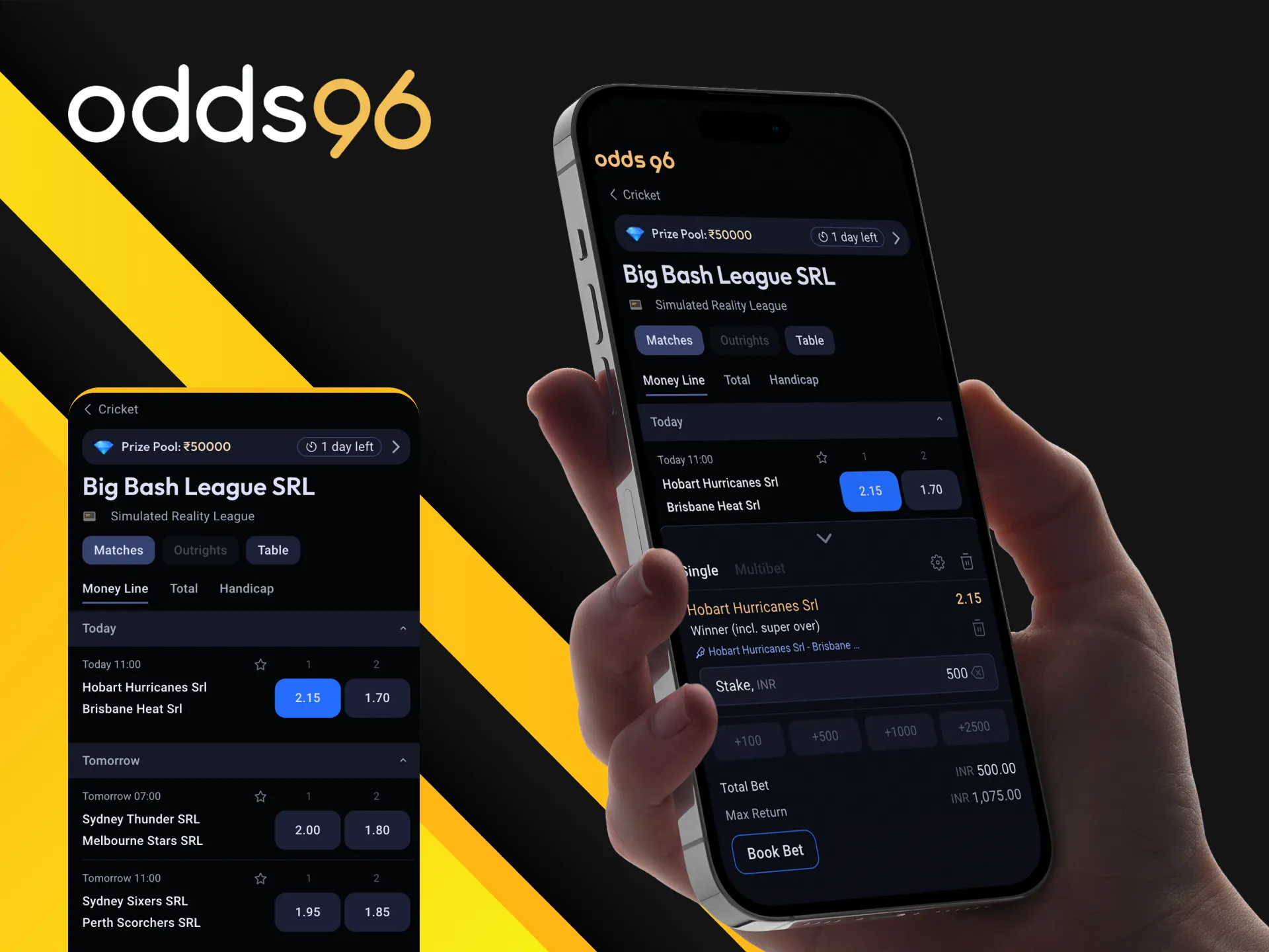 How to bet on cricket in the Odds96 online casino app.