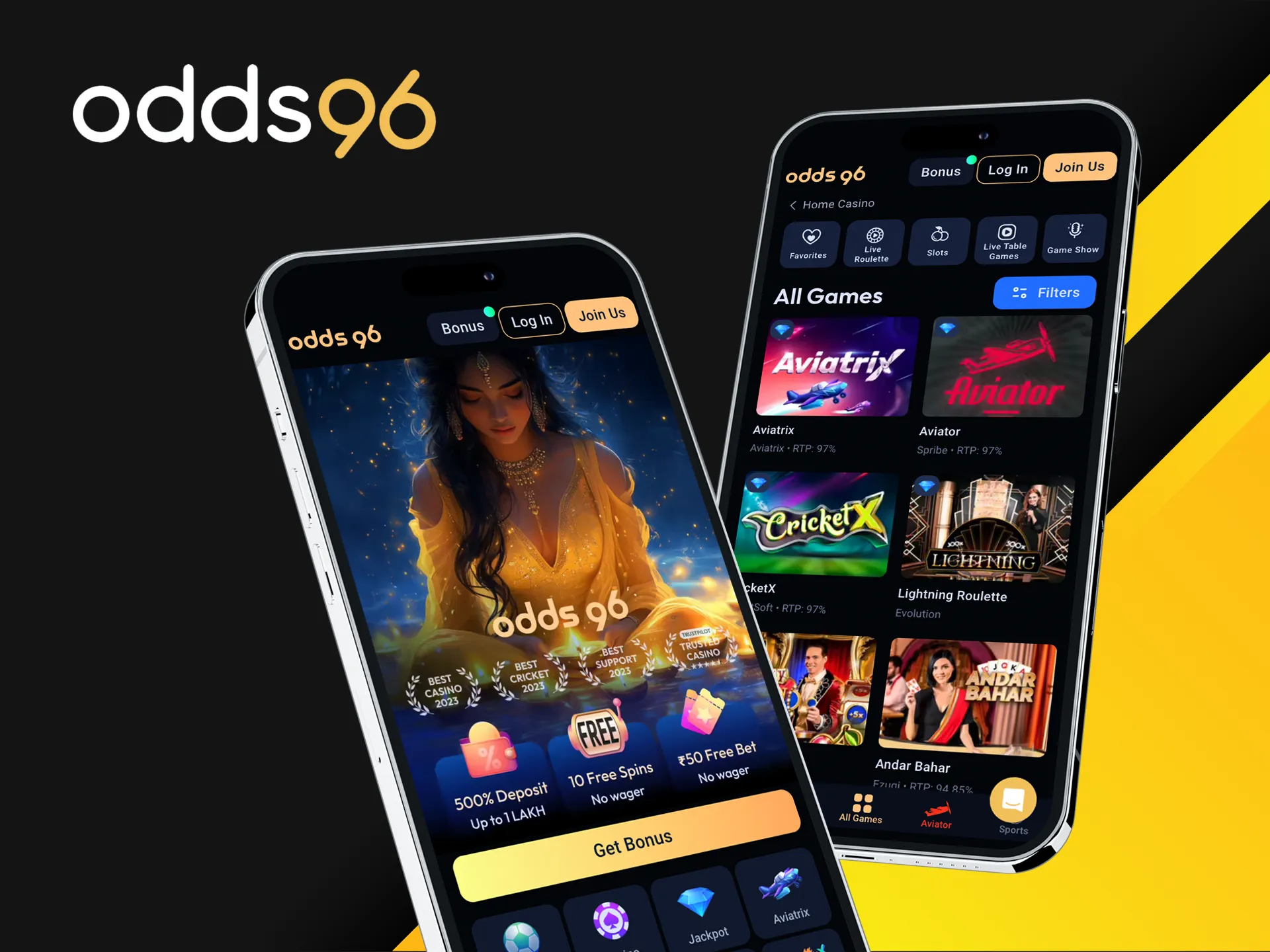 Is there an Odds96 online casino app for phones.