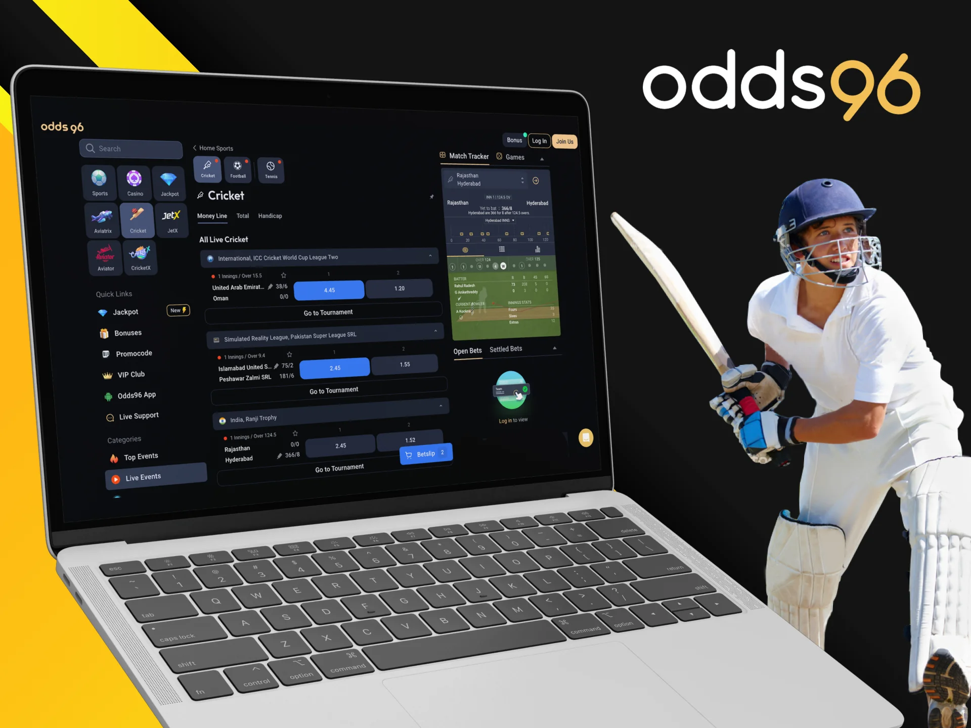 Can I bet on cricket on the Odds96 online casino site.