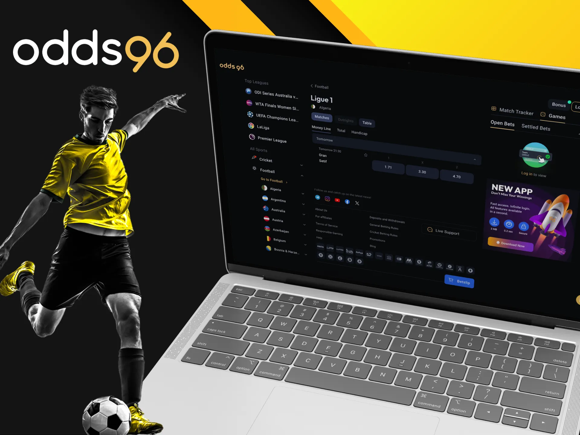 What football tournaments can I bet on on the Odds96 online casino website.