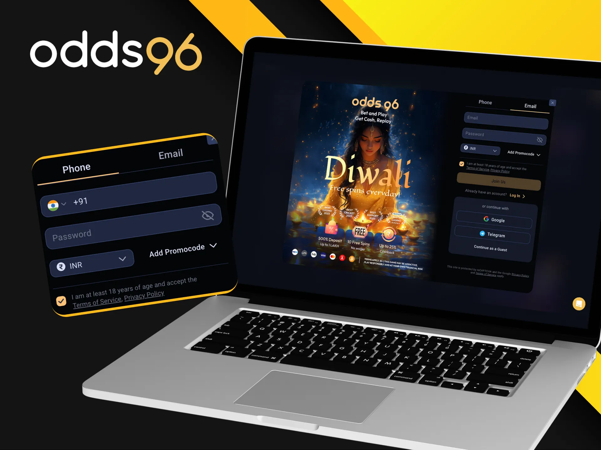 How to create a new account on the Odds96 online casino website.