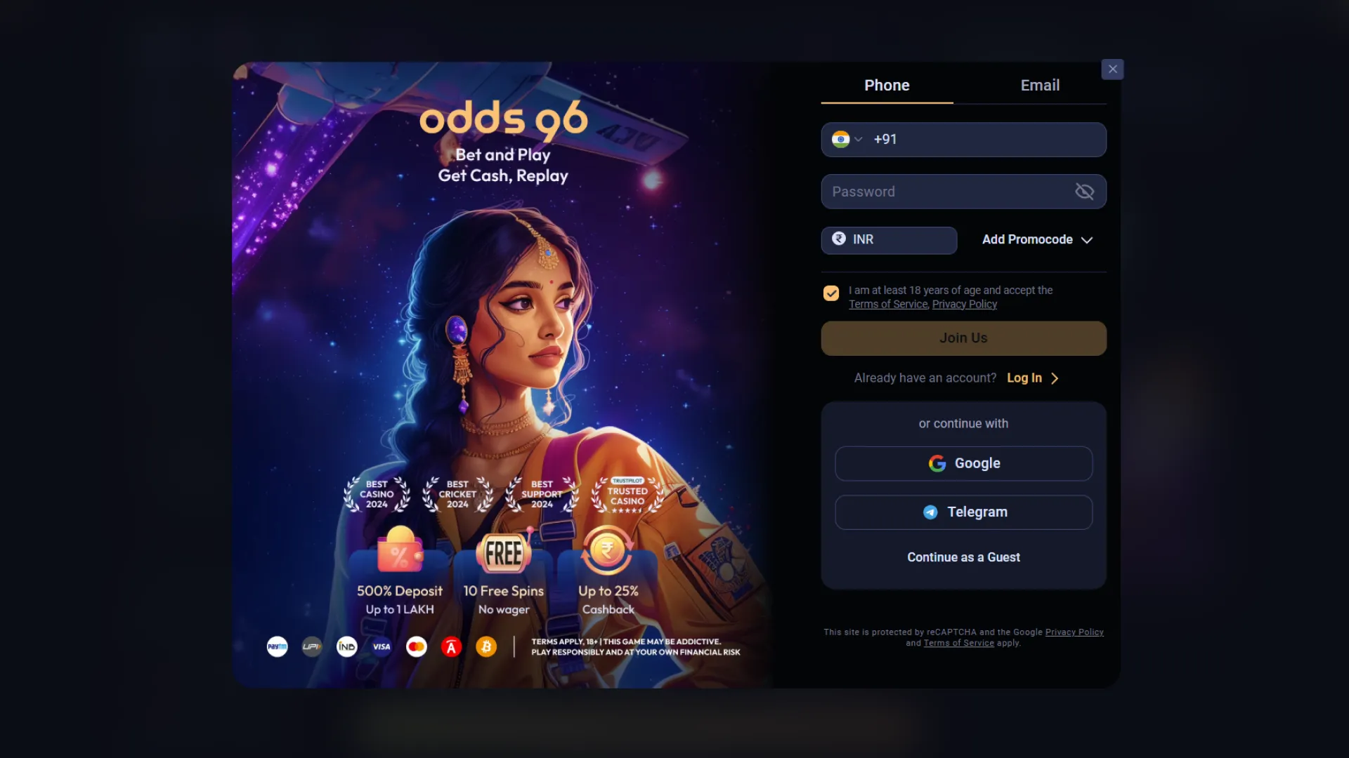 Sign up on Odds96 and enjoy casino gaming.