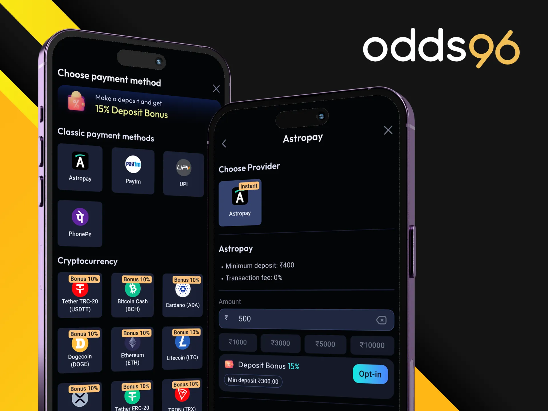 Can I make a deposit in the Odds96 online casino app.