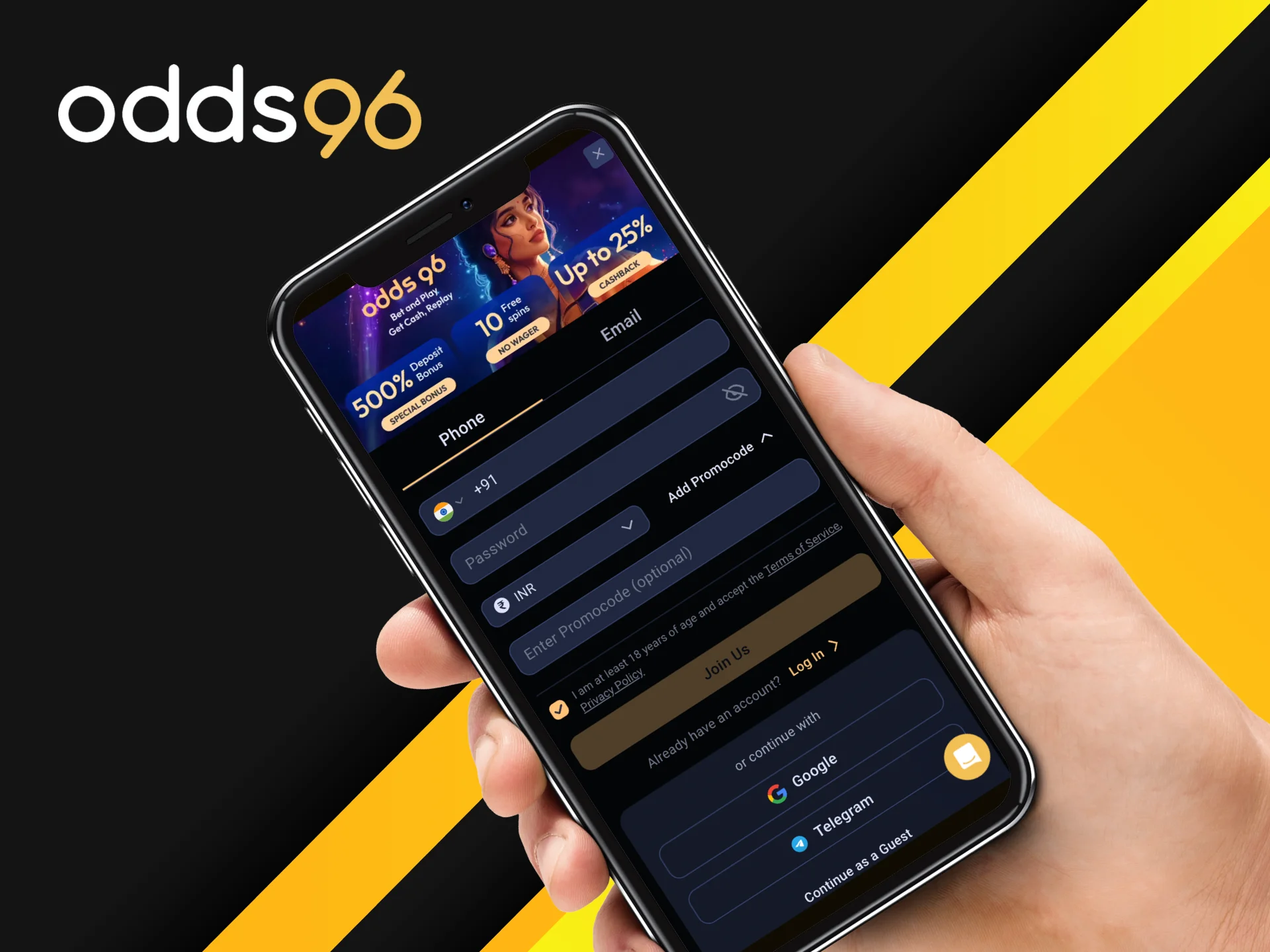 Read the rules for using a promotional code on the Odds96 online casino website.