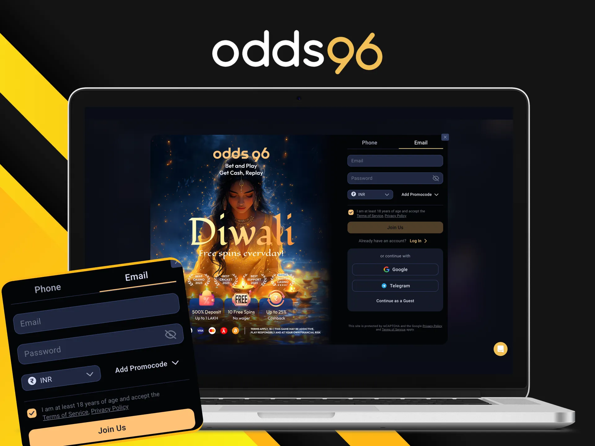 How to register on the Odds96 online casino website using email.