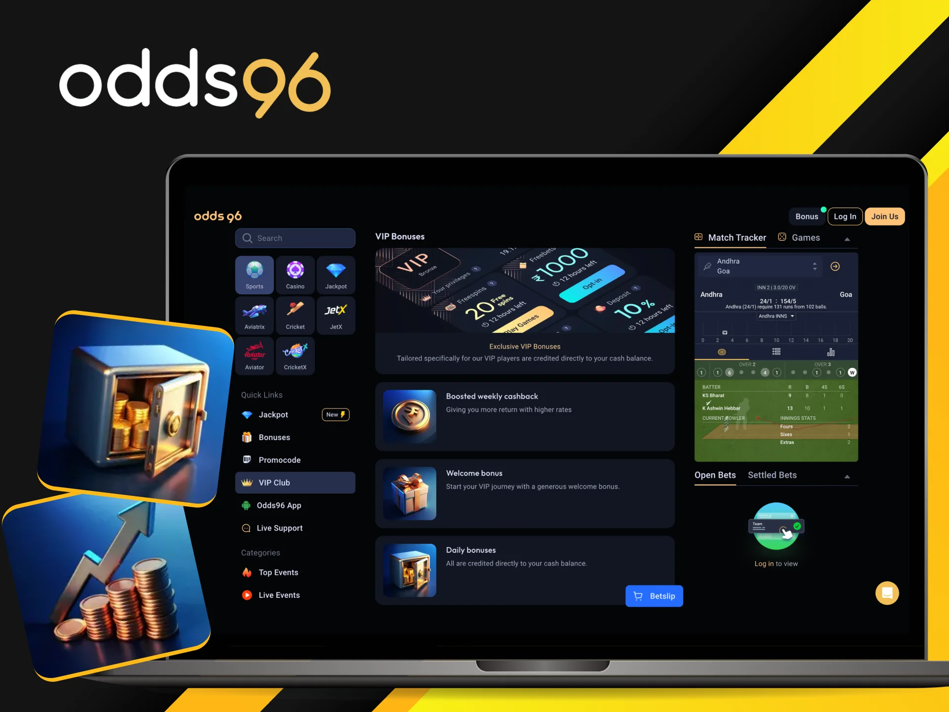 Join the VIP club of the Odds96 online casino and claim your bonuses.