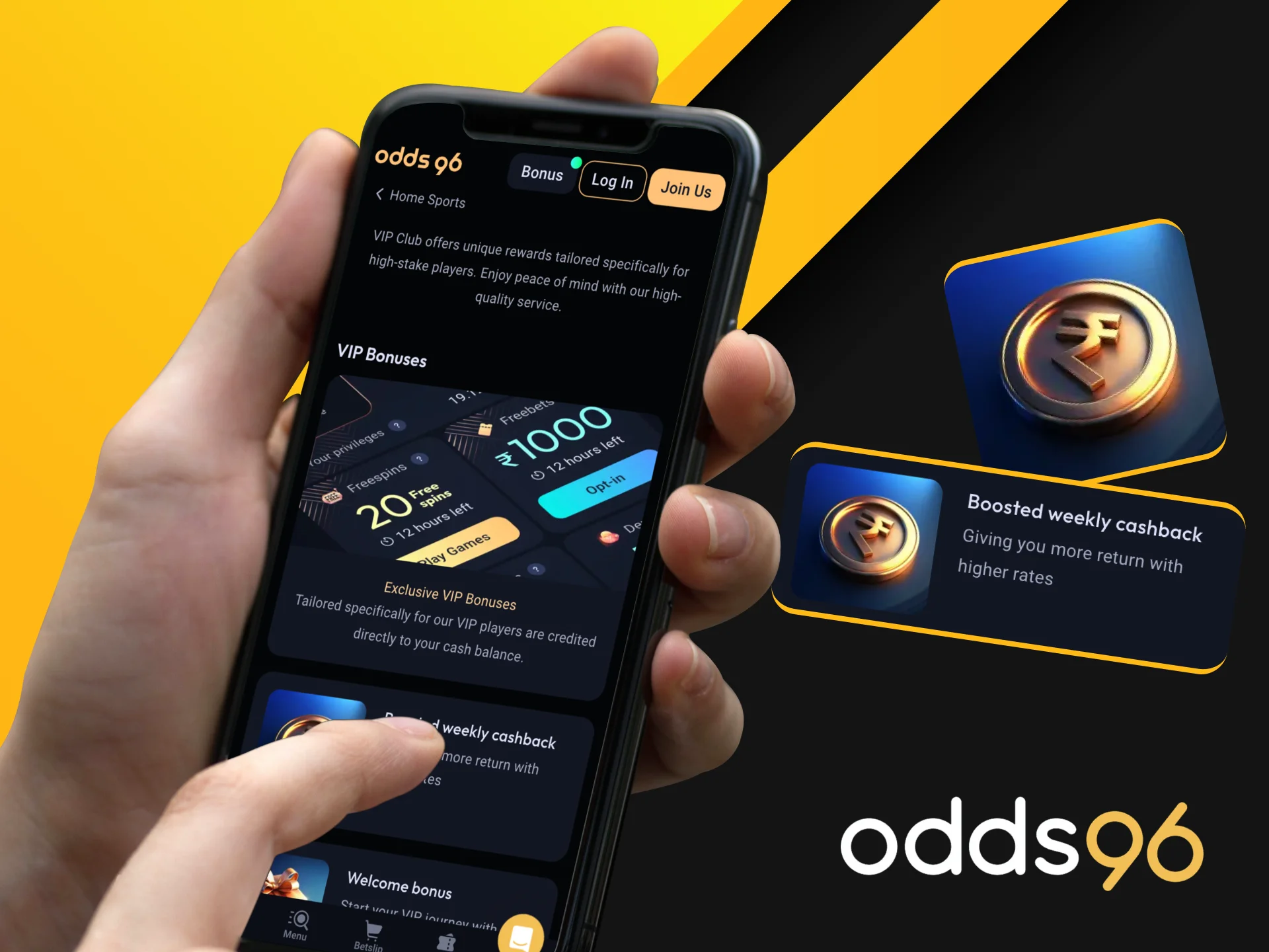 Get your weekly cashback at Odds96 online casino.