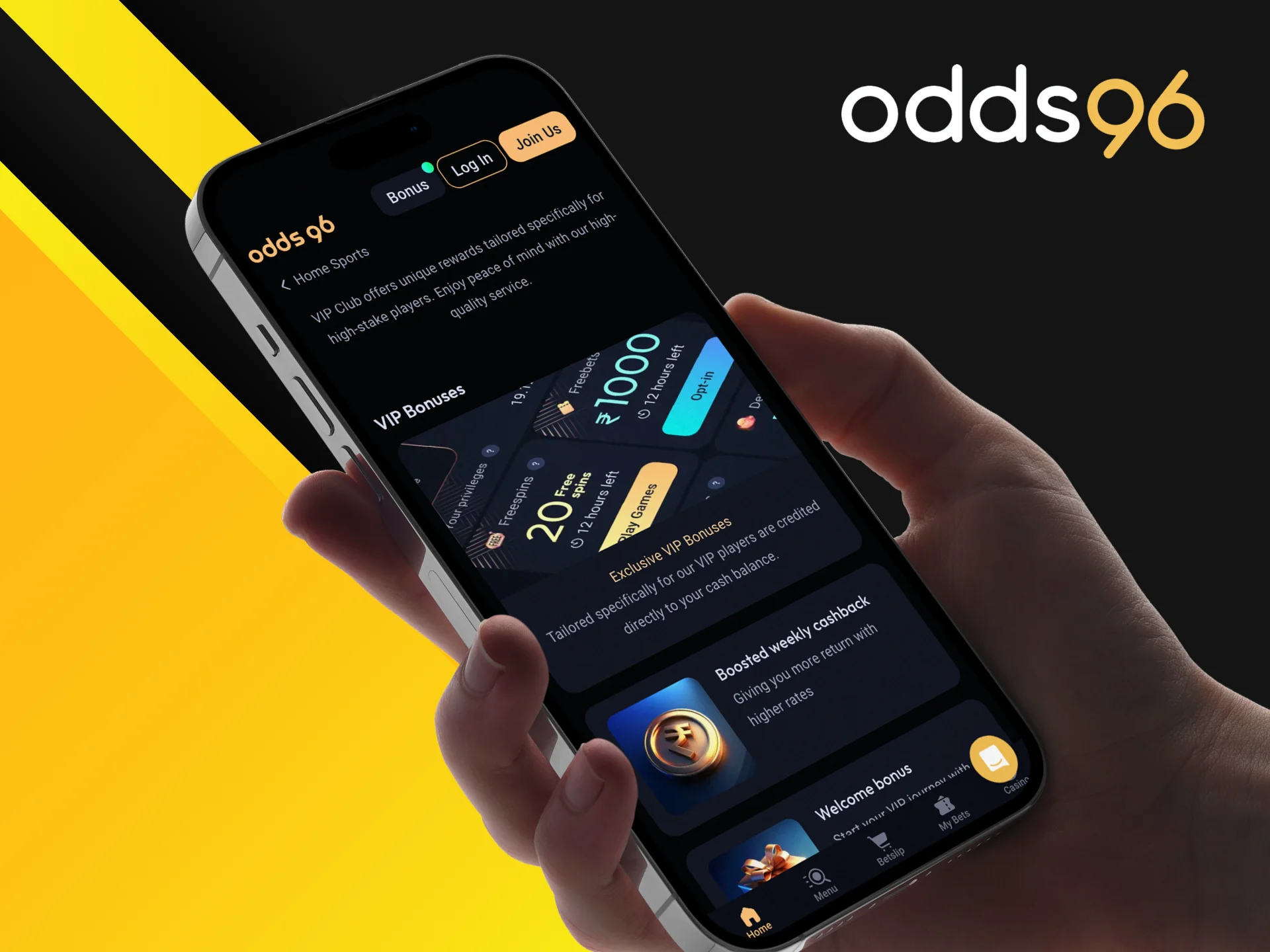 At Odds96 online casino you can receive weekly cashback without activation.