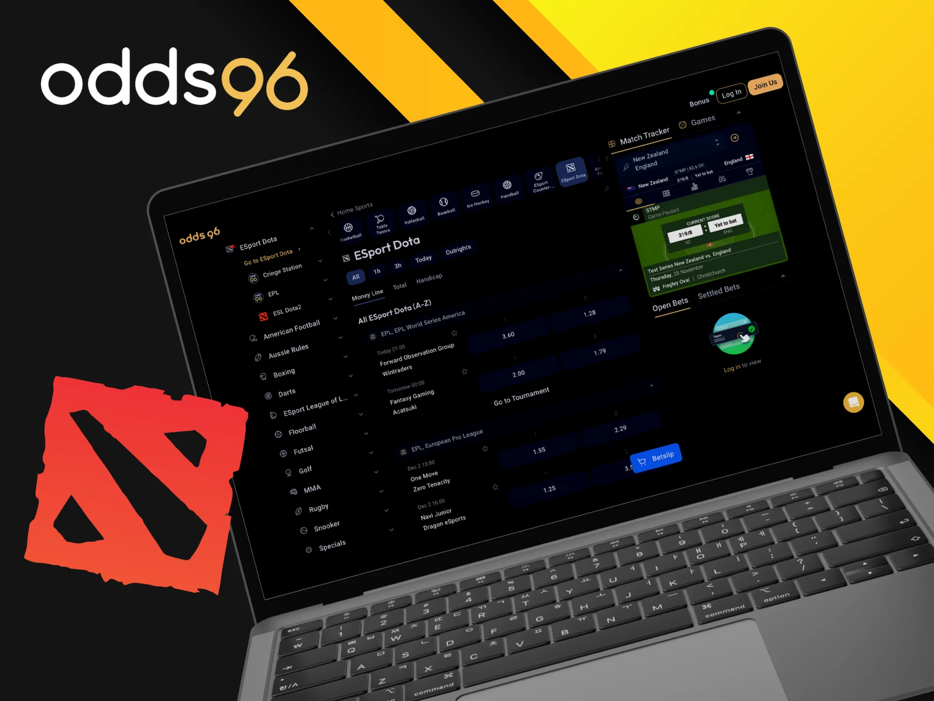 Go to the eSports section of the Odds96 online casino and place bets on the Dota game.