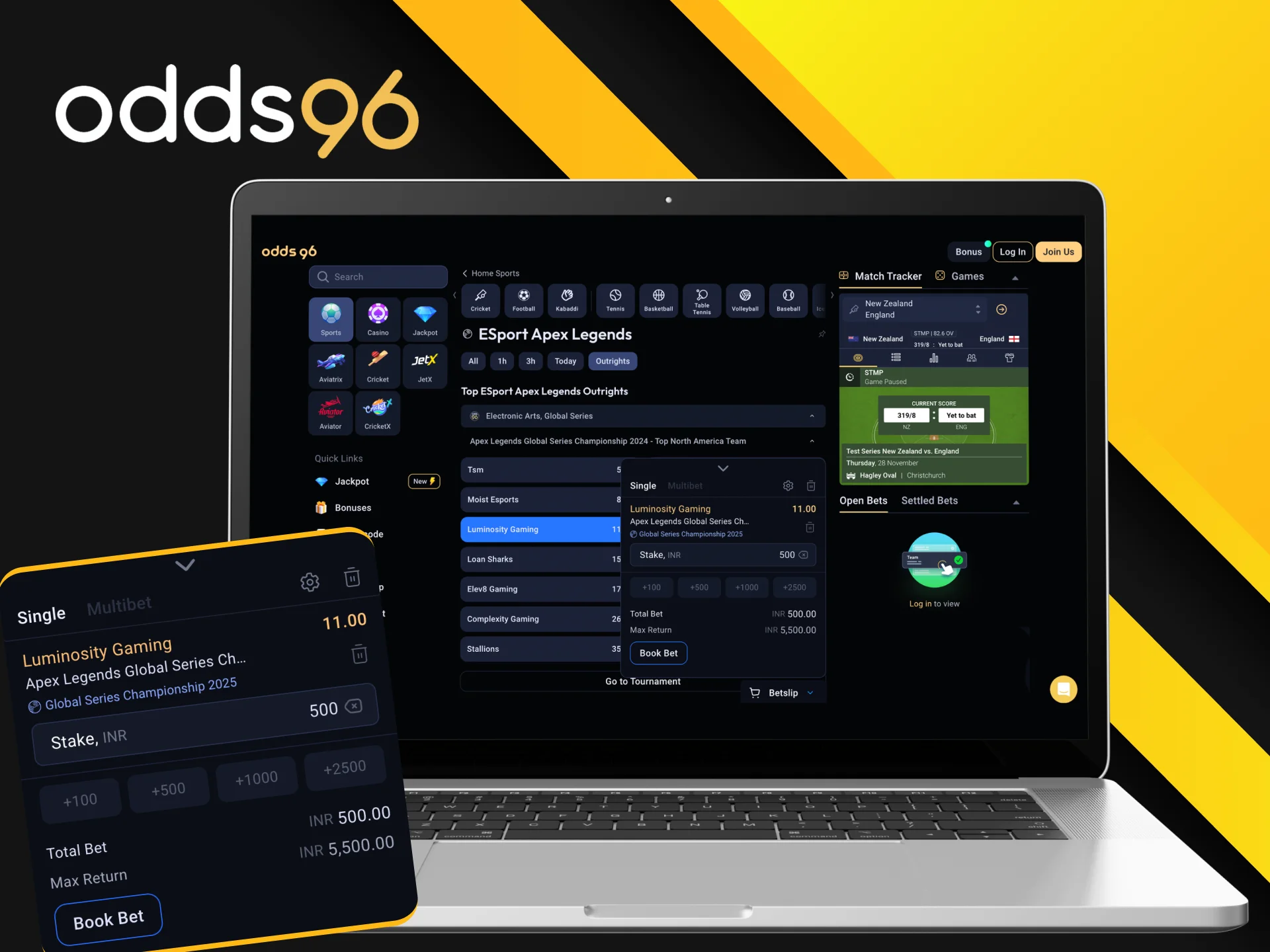 Odds96 online casino has a large selection of eSports bet types.