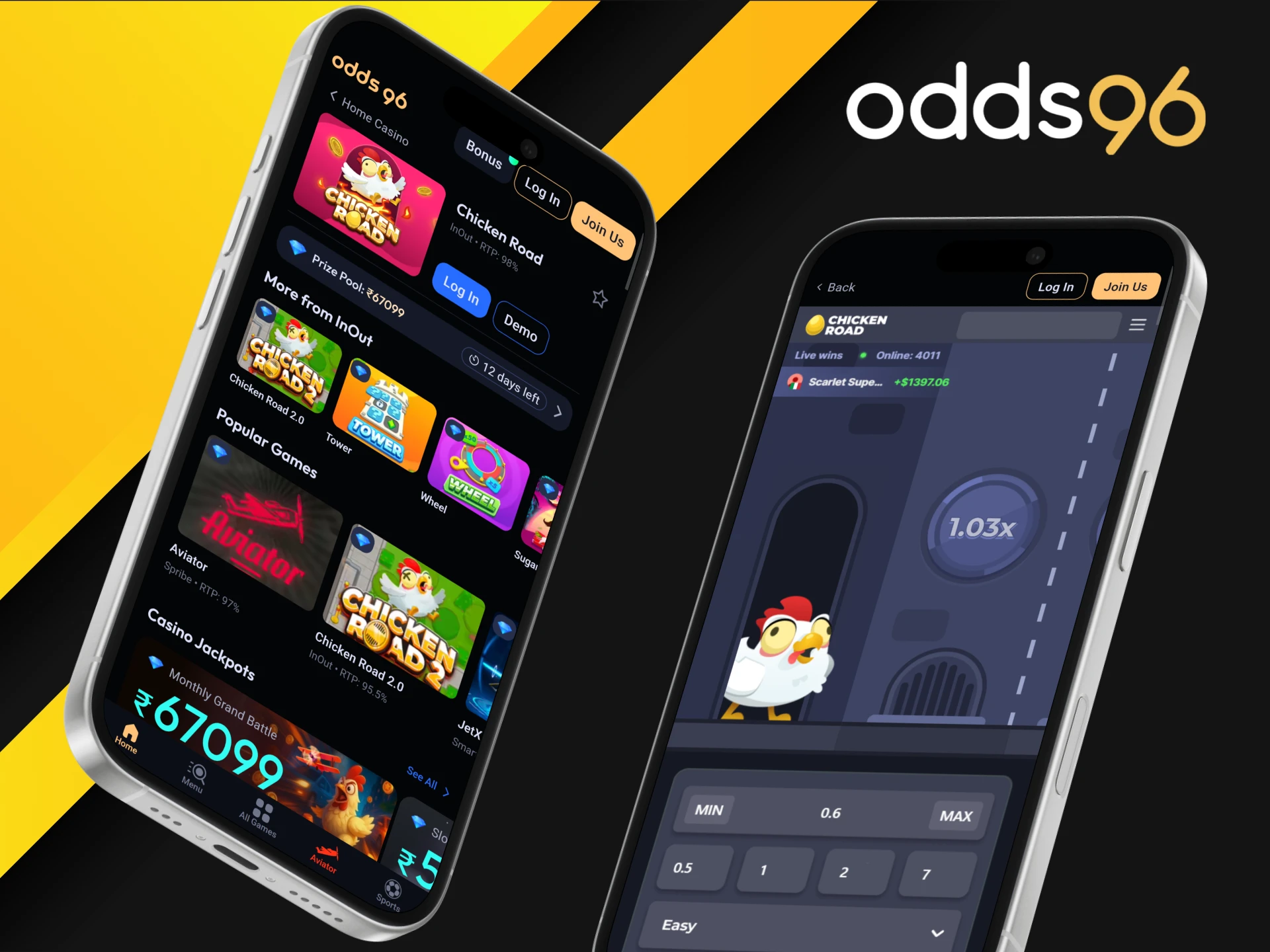 Play Chicken Road using the Odds96 app for Android and iOS.