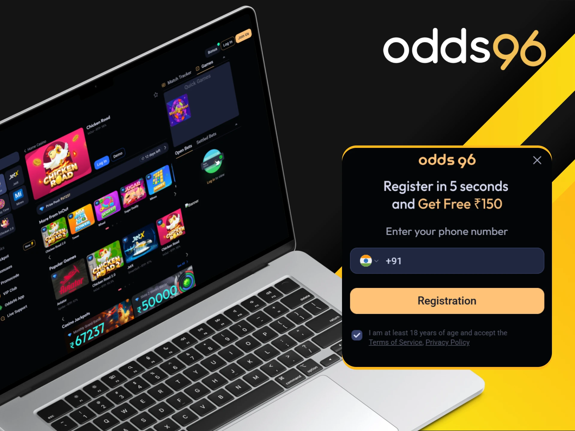 Create an account on Odds96 and make a deposit to play Chicken Road.
