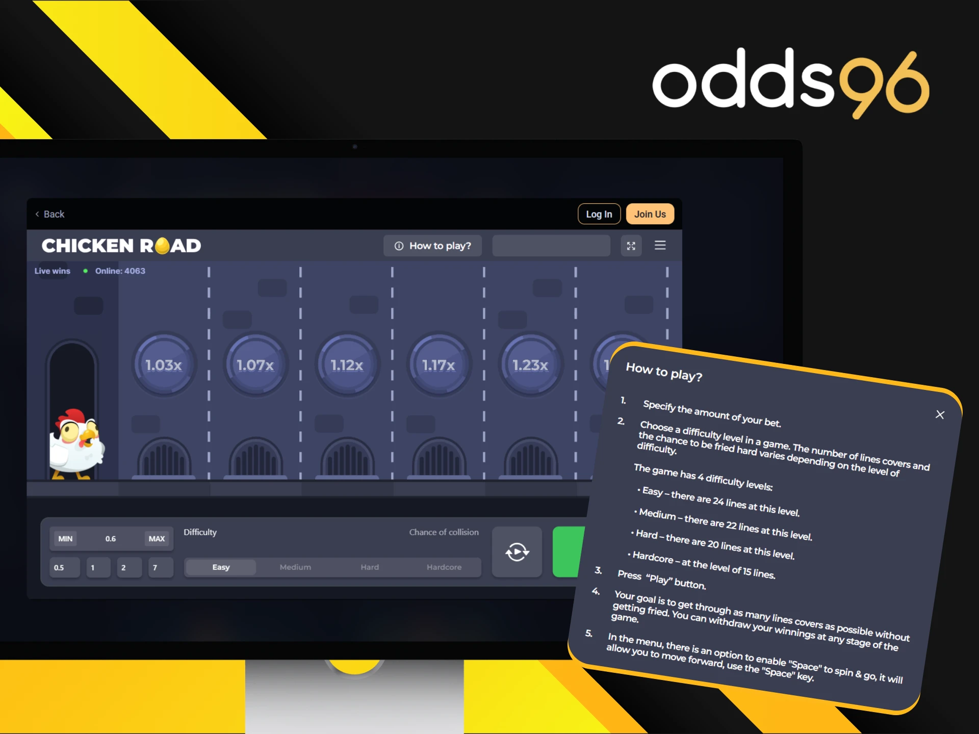 Check out the rules of Chicken Road at Odds96.