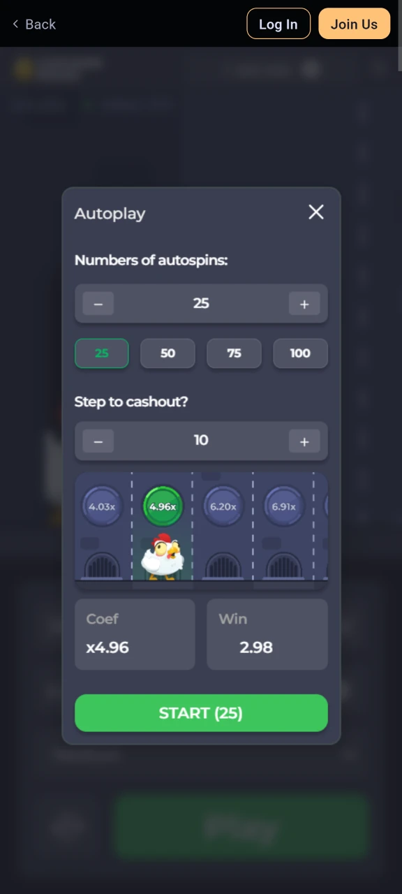 Use the autoplay option in Chicken Road at Odds96.